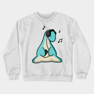 Vibing Long Neck Dino, Dinosaur, Music, Black Crewneck Sweatshirt